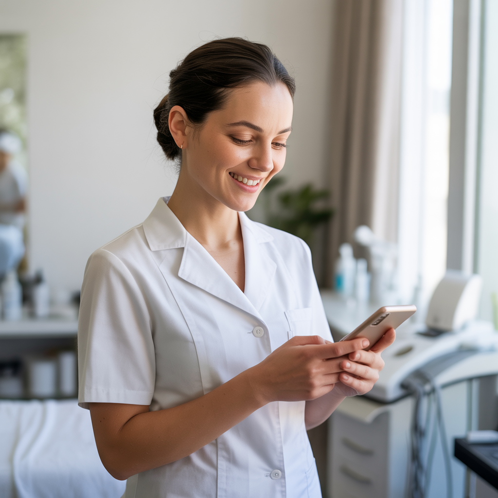 Esteticista vendo o pagamento cair no celular